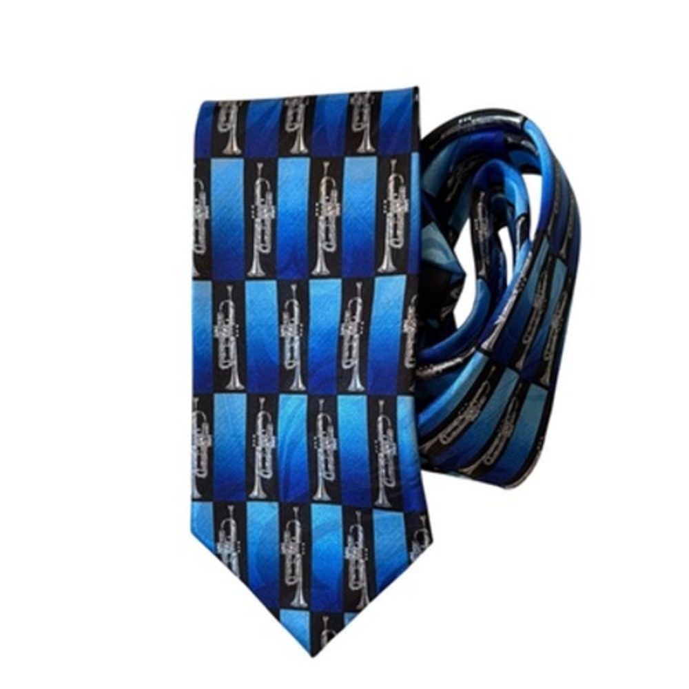Steven Harris Men's‎ Necktie Trumpet Musical Instrument Blue Black Pattern Jazz